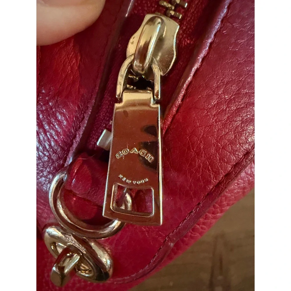 Coach Red Pebbled Leather Satchel Bag Gold Hardware Handbag